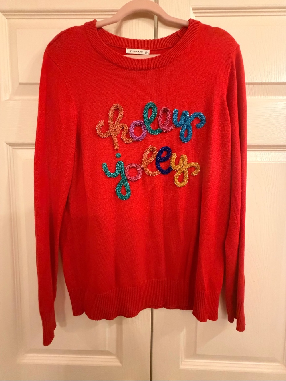 Red "Holly Jolly" Embellished Crewneck Sweater - Women
